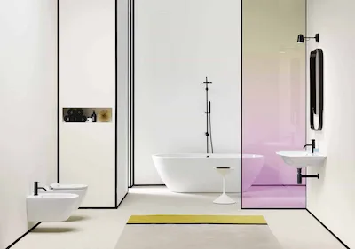 Céramique GSI | WC et bidet suspendu modèle Pura en céramique blanche brillante taille 55x36 baignoire centrale en céramique blanche brillant taille 80x180