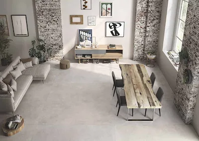 Emilceramica Be-Square Concrete | Dalle effet béton de couleur gris clair, ombrage non accentué, dalle 120x278 épaisseur 6,5 mm