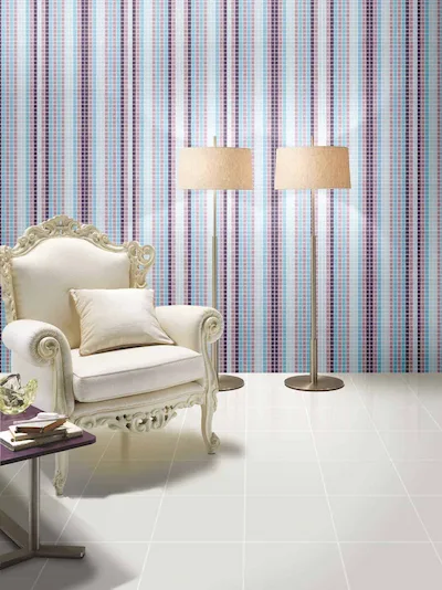 Ce.Si. Céramique | Mosaïque Fantaisie en grès cérame sur filet 30x30 tesselle 2.5x2.5 avec lignes verticales composées de bleu clair, rose, mauve