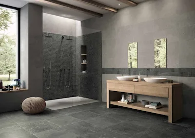 Provenza Mistique Black | Surface rustique de carreaux d'imitation de pierre noire avec de fausses fissures et des bords martelés taille 60x60 rectifié