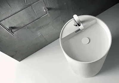 Accessori Lineabeta | Lavabo Momon centro stanza con foro rubinetto,completo di piletta a scarico libero in materiale Mattstone