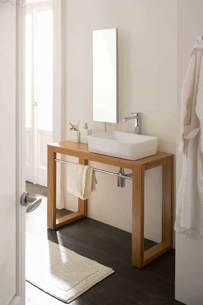 Accessori Lineabeta | Supporto per lavabo L.100cm bambù con barra portasciugamani lavabo Quarelo da apoggio bianco lucido 36,50x58,5 specchiera appoggio rettangolare