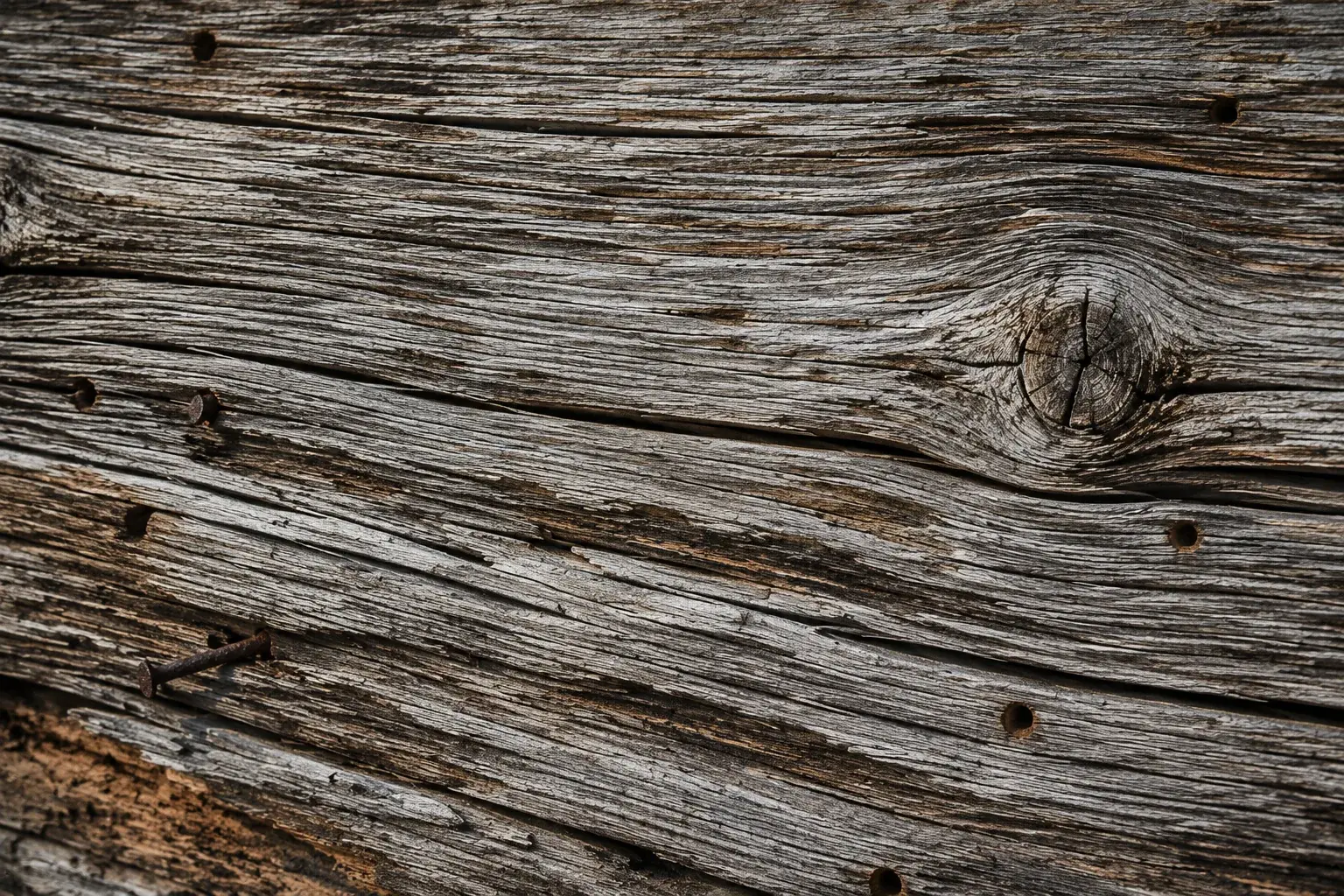 Primo piano della patina originale di una tavola di legno antico di recupero, con venature aperte e segni del tempo che ne determinano il valore
