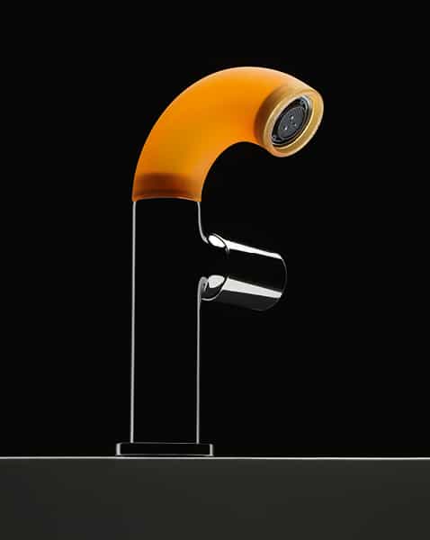 Serie Pop miscelatore lavabo senza scarico corpo cromo con getto pop in silicone colore arancio albicocca