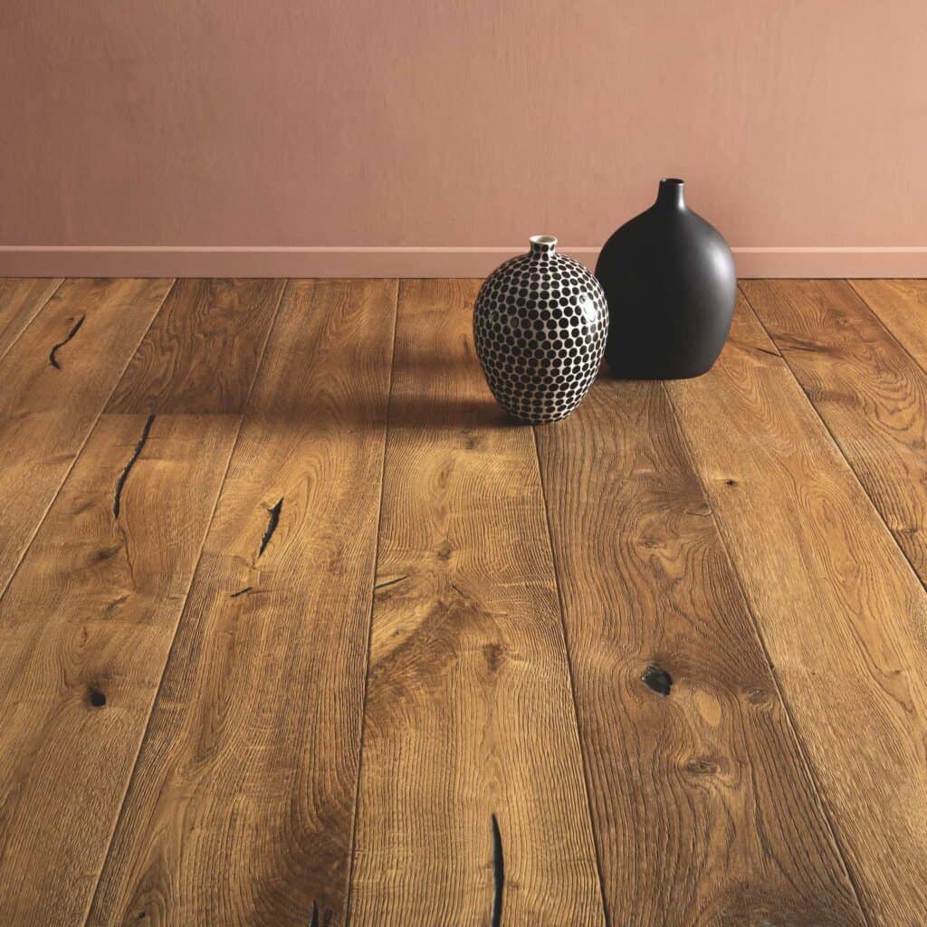 Pavimento in legno serie Impression modello Kalika superficie piallata a mano spazzolato finitura olio-cera Osmo scelta rustica spessore 14mm
